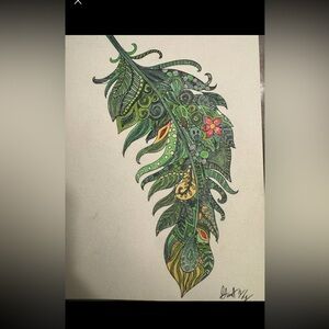 Artistic Green Feather Wall Art